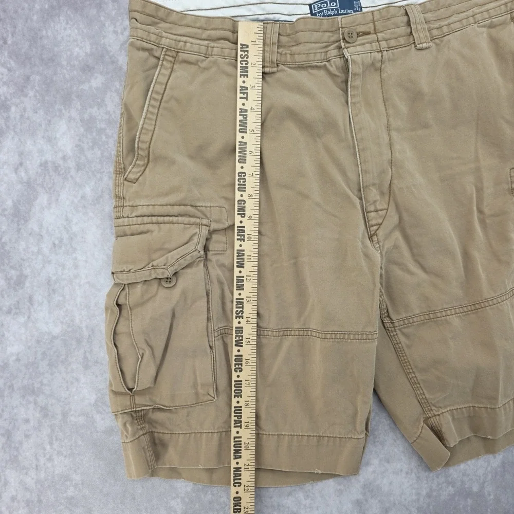 Vtg Polo Ralph Lauren Mens Cargo Shorts Size 40 Tan Khaki Distressed Chino Y2K